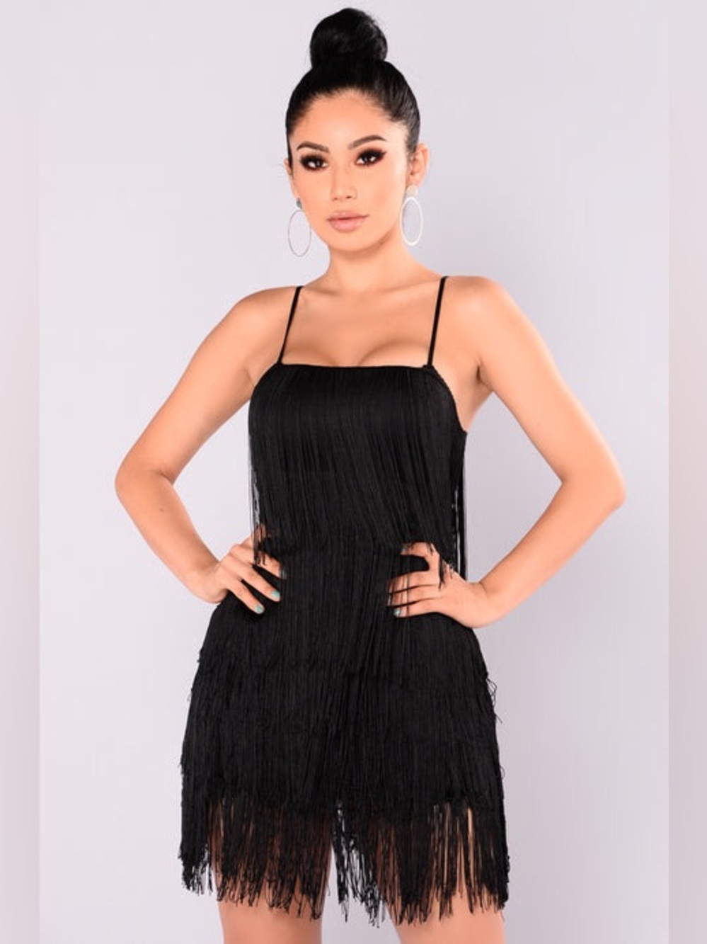 NWOT Fashion Nova Tiered Fringe Flapper Cami Mini Dress Black Size XS